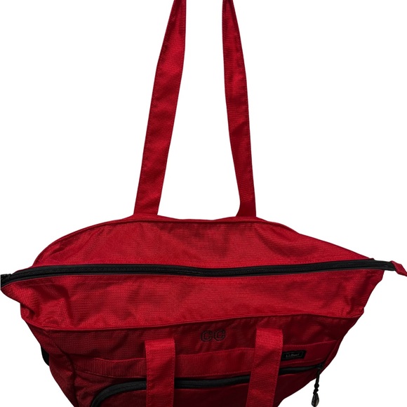 L.L.Bean Red Utility Tote Bag Zip Top Boat Tote Style Gym Travel Bag - Picture 6 of 10